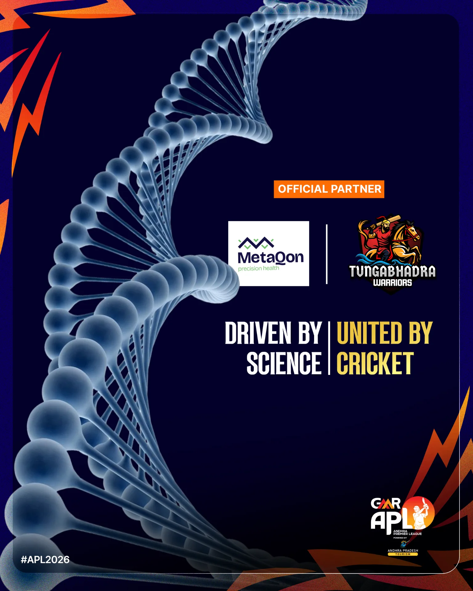 Driven by Science. United by Cricket. MetaQon × Tungabhadra Warriors, APL 2026.