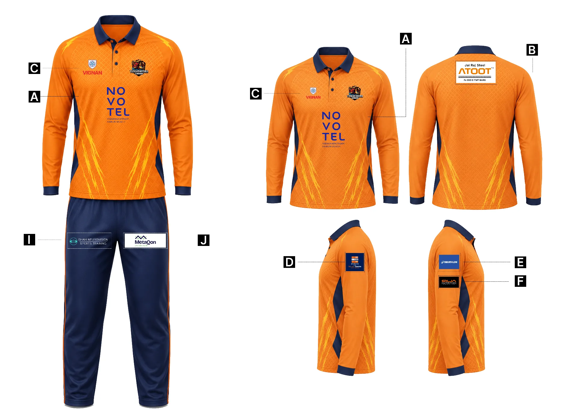 MetaQon branding placement on the official Tungabhadra Warriors playing kit.